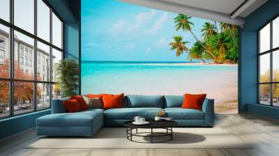 tropical sand beach with palm trees Wall mural