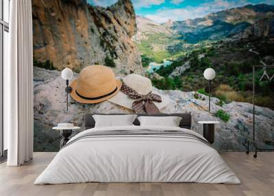 two hats in mountains of Guadales, Alicante, vacation in Spain Wall mural