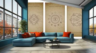 .vector set of three vintage backgrounds with geometric symbols and frames. abstract geometric symbo Wall mural