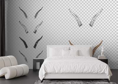 Vector set of hand drawn horns goat with grunge elements in different versions on a transparent background. Wall mural