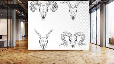 Vector set of hand drawn skulls of horned animals: goats and rams on transparent background. Wall mural