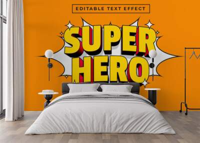 Super Hero 3d Editable Text Effect Cartoon Comic Style Premium Vector Wall mural