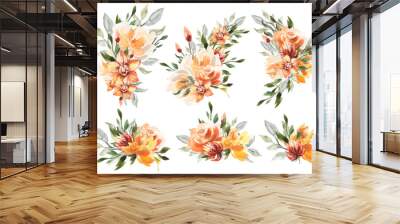 Wedding Orange Flowers Orchids Roses Peony summer bouquets Wall mural