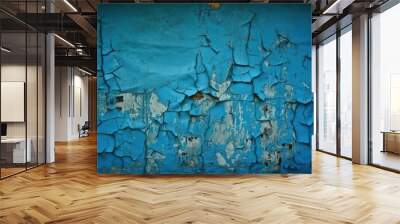  a blue wall with peeling paint and peeling paint on it.  generative ai Wall mural