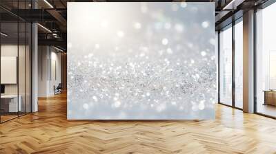  a blurry photo of a silver glitter background with a light shining in the background and a blurry background with a light shining in the middle.  generative ai Wall mural