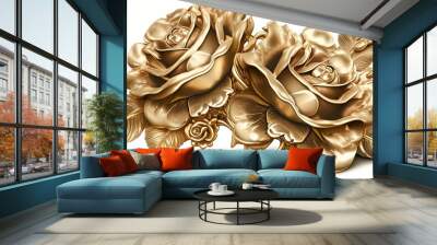  a bunch of gold roses with leaves on a white background with clipping path to the bottom of the image to the bottom of the image.  generative ai Wall mural