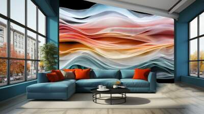   A close-up of a multicolored wave pattern on a black background with a black border to the left Wall mural