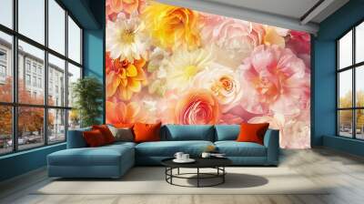   A collection of flowers in the center of a flower wallpaper Repeated usage of flower wallpaper and wallpapers can be condensed to floral wallp Wall mural