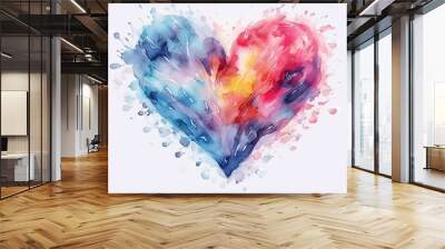  a colorful heart painted with watercolors on a white background.  generative ai Wall mural