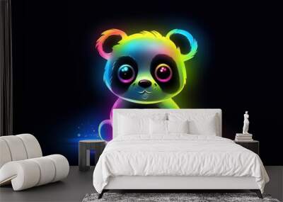  a colorful panda bear sitting on a black background with a neon glow on it's face and eyes, with a black background and a black background with a black backdrop.  generative ai Wall mural