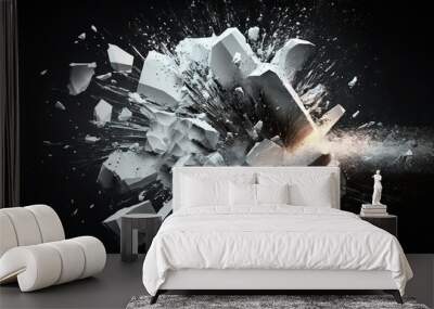  a exploding white object with a black background and a lightening effect on it's side, with a black background and a white and yellow lightening effect in the middle.  generative ai Wall mural