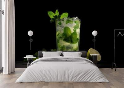  a glass of mojito with limes and mint.  generative ai Wall mural