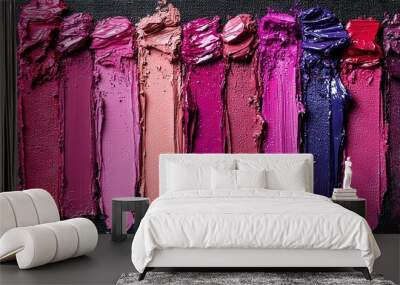   A group of vibrant lipsticks close-up on a dark backdrop Wall mural