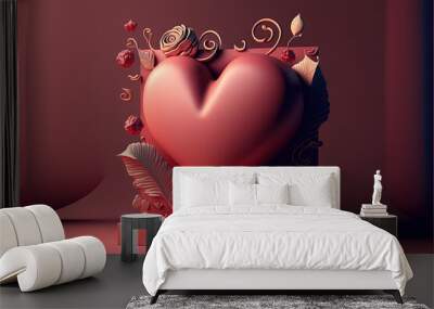  a heart shaped object with a decorative decoration on top of it, on a red background with a red border around it, with a pink background with a red border and a red border., generative ai Wall mural