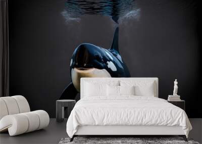  a large black and white whale swimming in the ocean with a black background and a black background with a white and black one and a black one and white one and one line line line., generative ai Wall mural