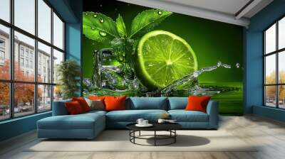   A lime cut in two with water splashing Wall mural