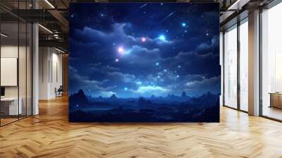  a night sky filled with lots of stars and a bright blue sky filled with lots of stars and a bright blue sky filled with lots of stars. Wall mural