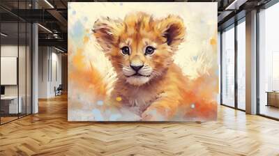  a painting of a baby lion cub in a watercolor style.  generative ai Wall mural