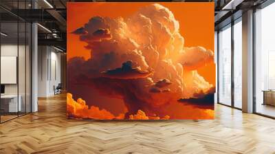  a painting of a large cloud in the sky with a sunset in the back ground and a yellow sky with clouds in the back ground.  generative ai Wall mural