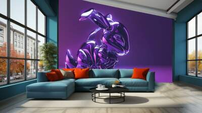   A purple rabbit sculpture sits atop a black-and-purple floor Nearby, a purple wall features two shades of the same hue Wall mural