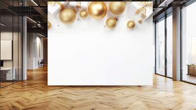  a white and gold christmas background with gold ornaments and bows.  generative ai Wall mural