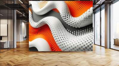   A white and orange pattern on a snakelike material in a close-up view Wall mural