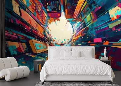  an abstract painting of a city street with a bright light at the end.  generative ai Wall mural