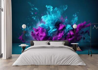  an open book with colored smoke coming out of it on a blue and green background with a blue and purple background. Wall mural