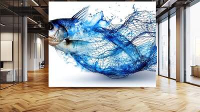   Fish with a net on its back, swimming in water with mouth open Wall mural