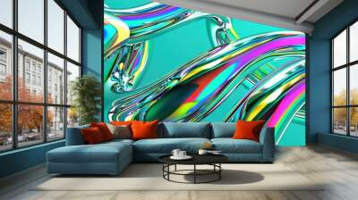   Multicolored object with waves on blue background Wall mural