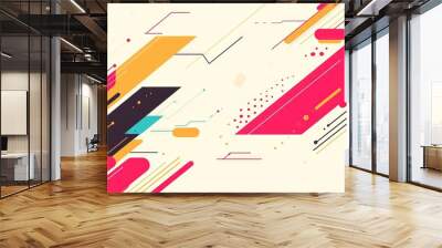   Pink, orange, yellow, and blue lines, dots, and shapes on colorful abstract background Wall mural