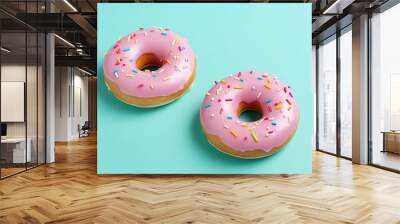  two donuts with pink frosting and sprinkles.  generative ai Wall mural