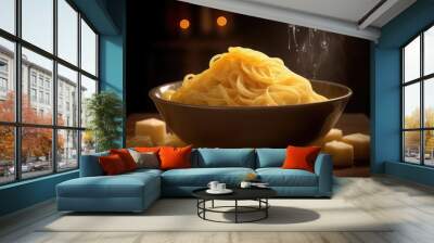 bowl of spaghetti with a steam.Generative AI Wall mural