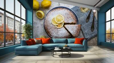 Freshly baked ricotta lemon cake. Wall mural