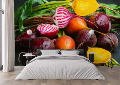 Freshly harvested beets of different kinds and colors. Wall mural