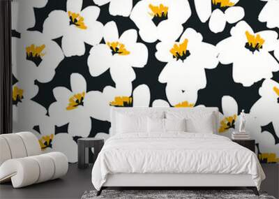 Abstract floral seamless pattern with chamomile. Trendy hand drawn textures. Wall mural