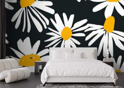 Abstract floral seamless pattern with chamomile. Trendy hand drawn textures. Wall mural