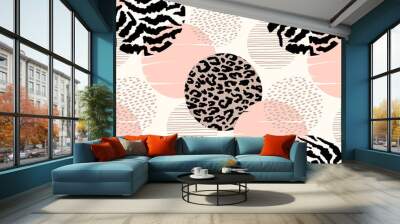 Abstract geometric seamless pattern with animal print and circles. Wall mural