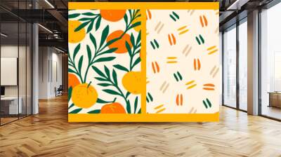 Artistic seamless pattern with abstract flowers and oranges. Wall mural