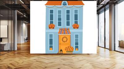 Decorated autumn house. Vector illustration for card, poster, flyer, web and other Wall mural