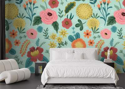 folk floral seamless pattern. modern abstract design Wall mural