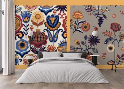 Folk floral seamless patterns. Modern abstract design Wall mural