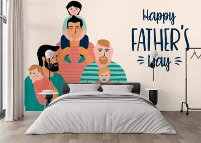 happy fathers day. vector illustration with men and children. Wall mural