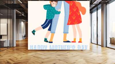 Happy Mothers Day. Vector illustration with woman and children. Wall mural