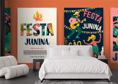 Latin American holiday, the June party of Brazil. Festa Junina. Wall mural