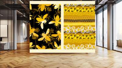 Seamless patterns with bee. Trendy hand drawn textures. Wall mural