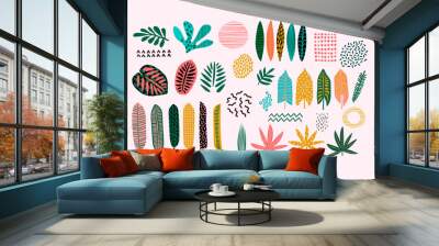 Set of abstract tropical leaves. Wall mural