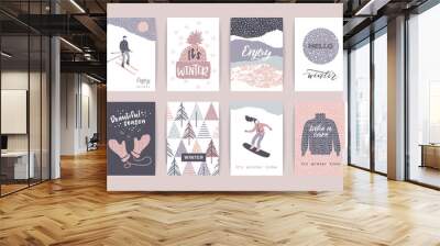 Set of artistic creative winter cards. Wall mural