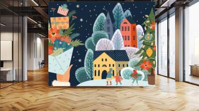 Set of Christmas and Happy New Year illustrations. Vector design banner. Wall mural