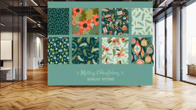 Set of Christmas and Happy New Year seamless patterns. Wall mural